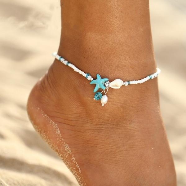 Margeret™ | Star and Shell Anklet Bracelet with Natural Stones