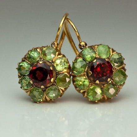 Margeret™ | Rounded Green & Red Crystal Earrings