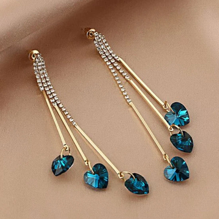 Margeret™ | Elegant Blue Crystal Heart Rain Earrings