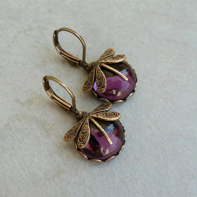 Margeret™ | Spherical Dragonfly Earrings in Antique Gold