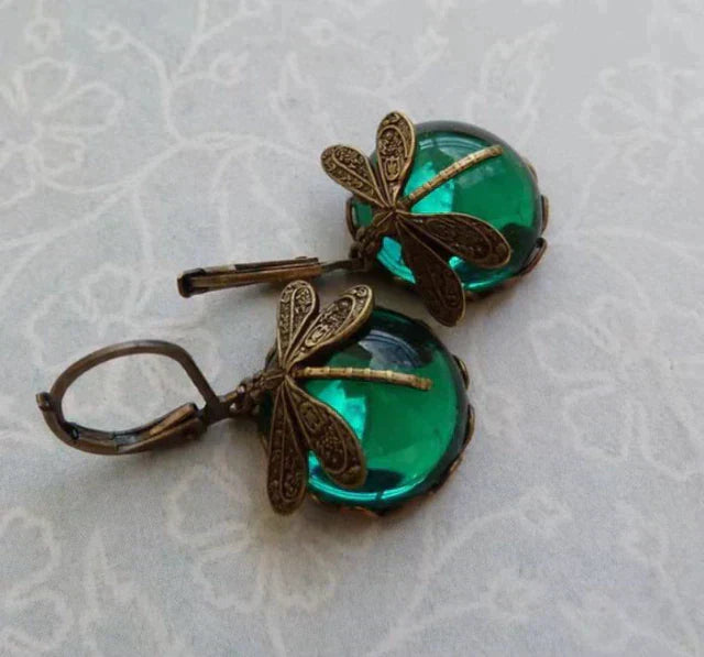 Margeret™ | Spherical Dragonfly Earrings in Antique Gold