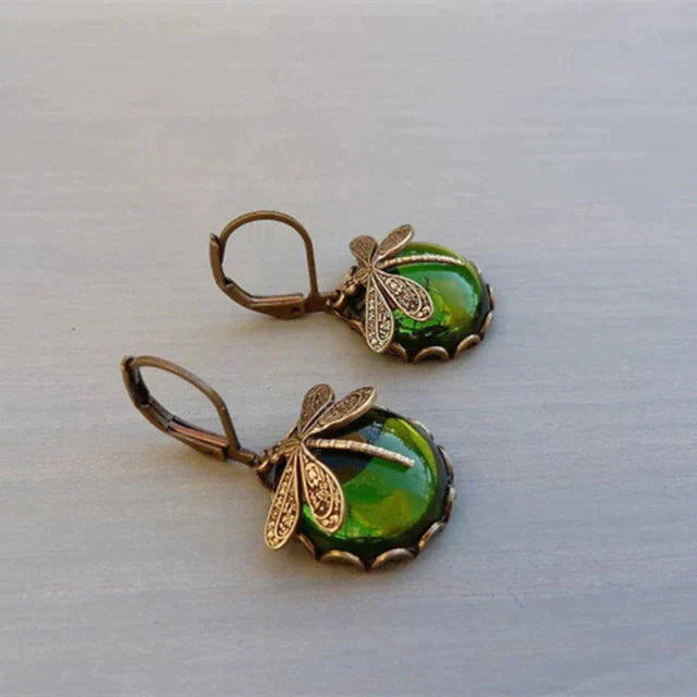 Margeret™ | Spherical Dragonfly Earrings in Antique Gold