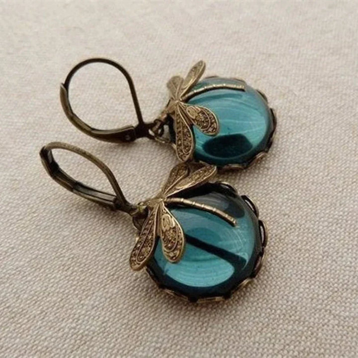 Margeret™ | Spherical Dragonfly Earrings in Antique Gold