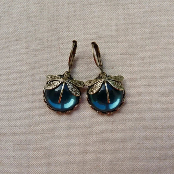 Margeret™ | Spherical Dragonfly Earrings in Antique Gold