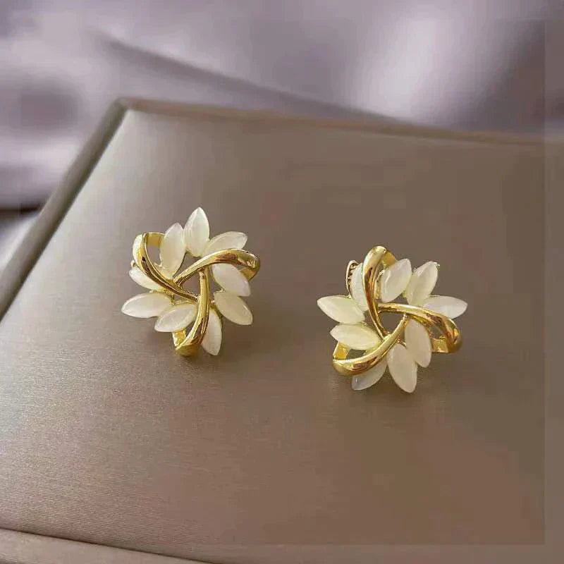 Margeret™ | Luxury White Opal Earrings in Gold