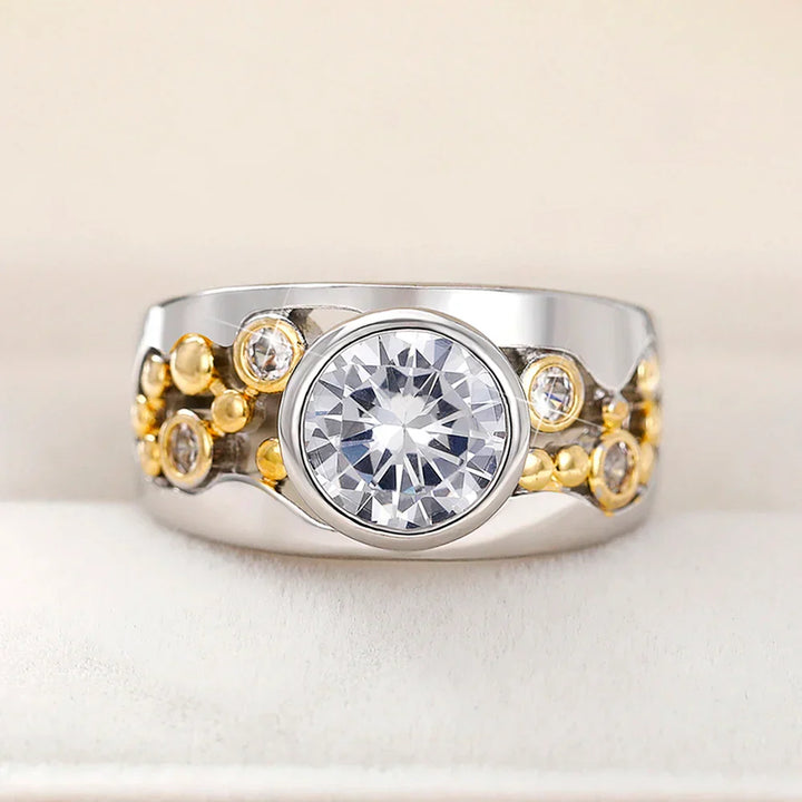 Margeret™ | Inlaid Zirconia Gold & Silver Ring