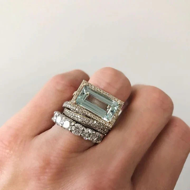 Margeret™ | Silver Turquoise Glass Ring Set