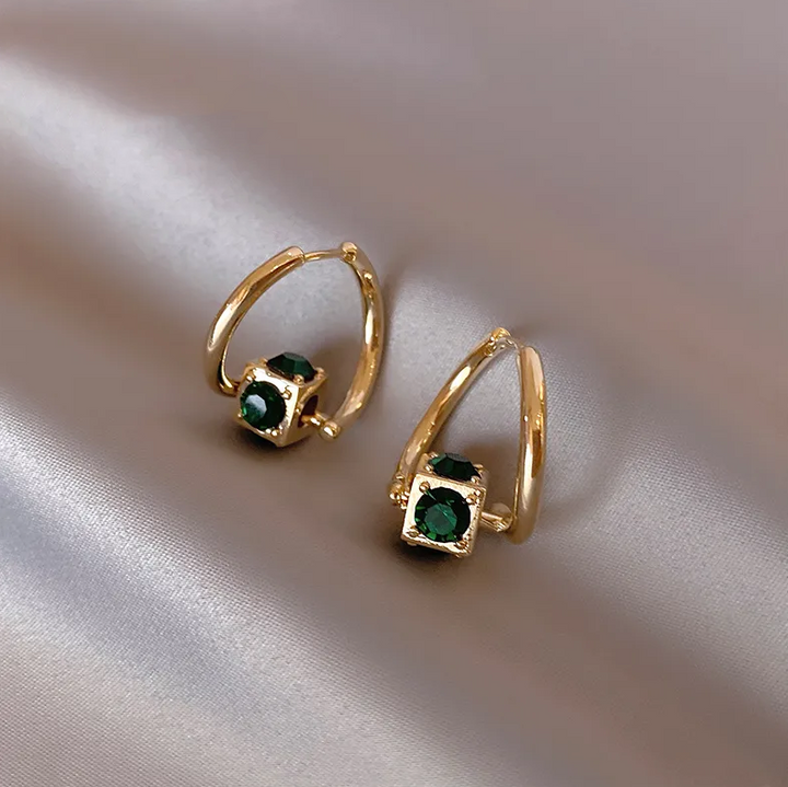 Margeret™ | Elegant Green Earrings in Gold