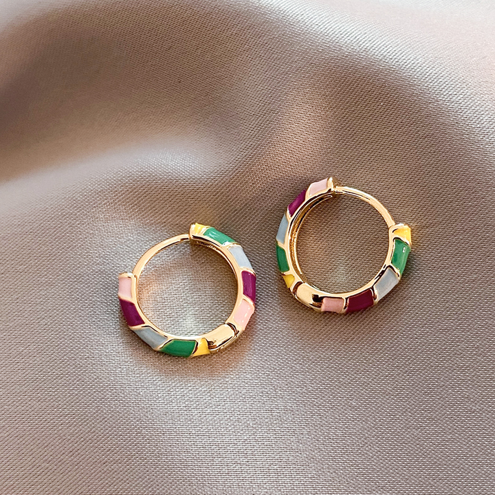 Margeret™ | Elegant Earrings with Multicoloured Enamel in Gold