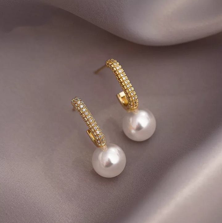 Margeret™ | Elegant Bright Golden Pearl Earrings