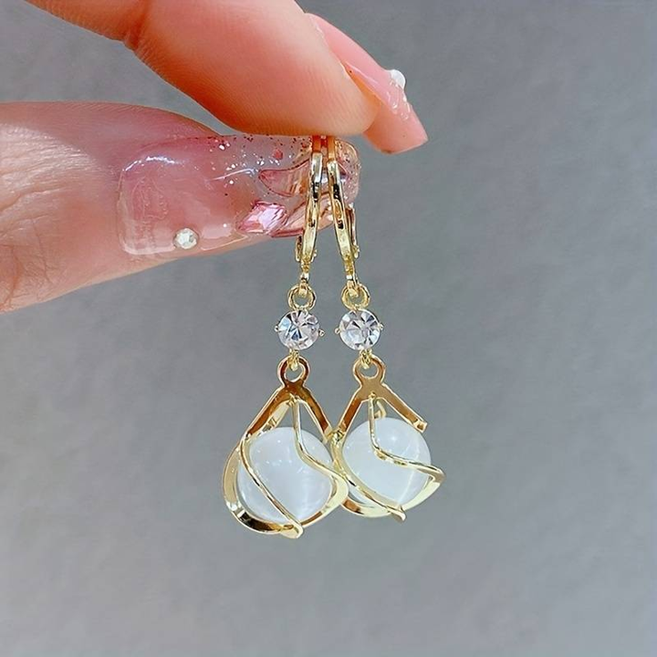 Margeret™ | White Opal Dangling Golden Earrings