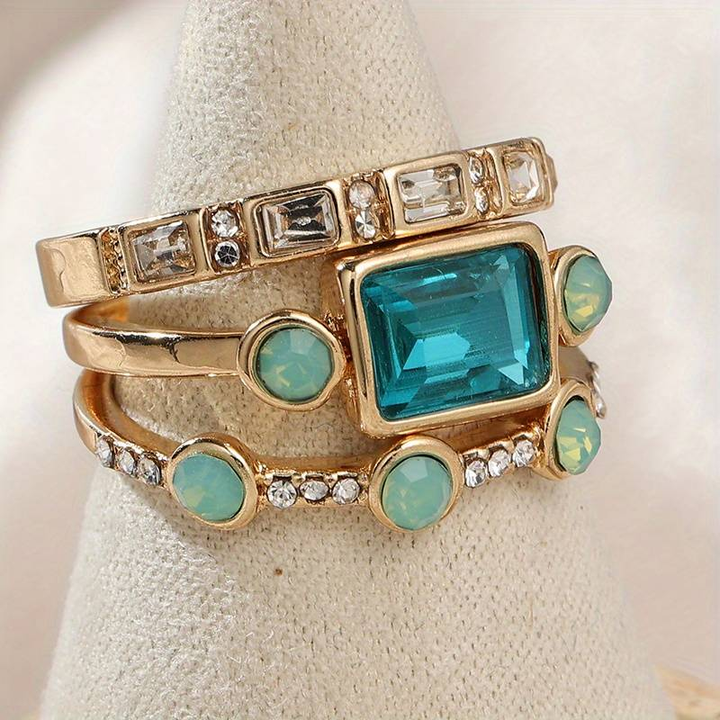 Margeret™ | Blue Crystal Ring Set