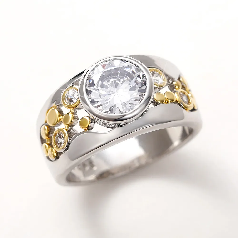 Margeret™ | Inlaid Zirconia Gold & Silver Ring