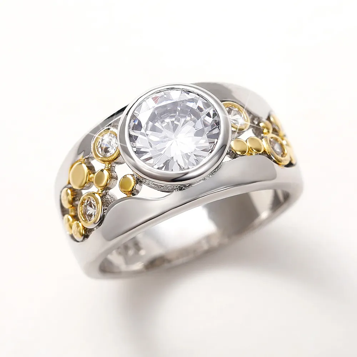 Margeret™ | Inlaid Zirconia Gold & Silver Ring