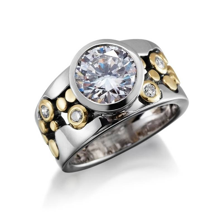Margeret™ | Inlaid Zirconia Gold & Silver Ring