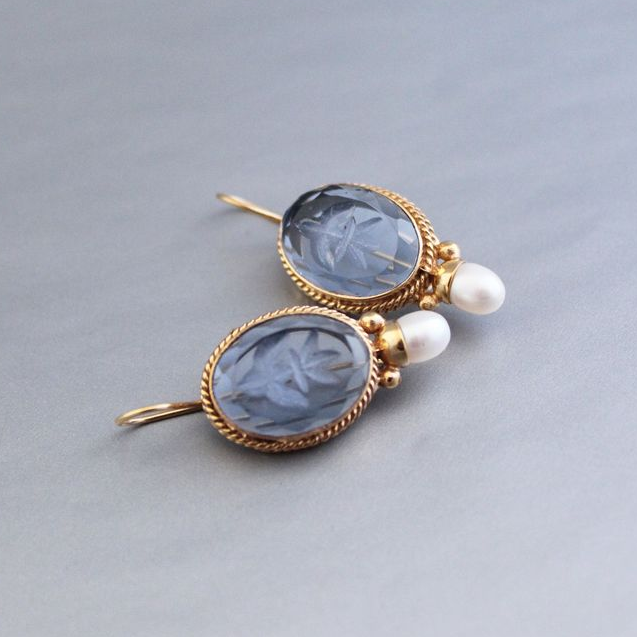 Margeret™ | Blue Glass Pearl Earrings