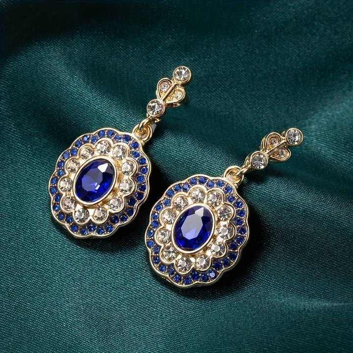 Margeret™ | Blue Crystal Mandala Earrings on Vintage Gold