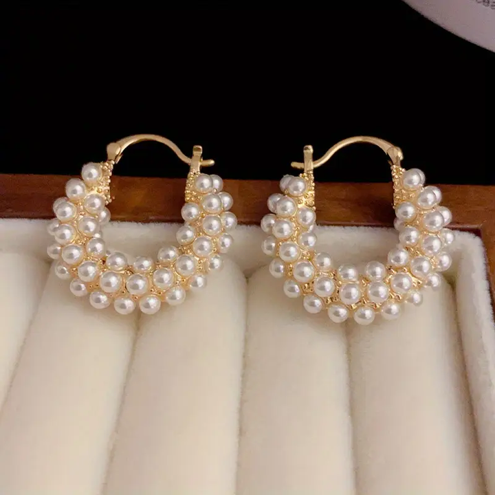 Margeret™ | Pearl Basket Gold Earrings
