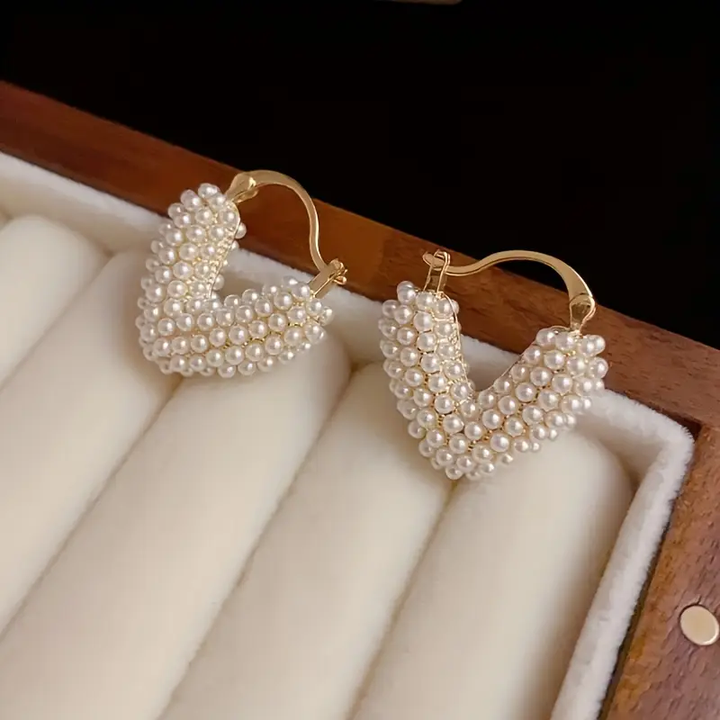 Margeret™ | Pearl Heart Gold Earrings