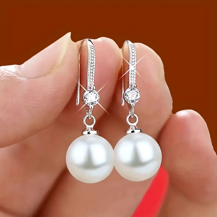 Margeret™ | Zirconia Golden Drop Pearl Earrings