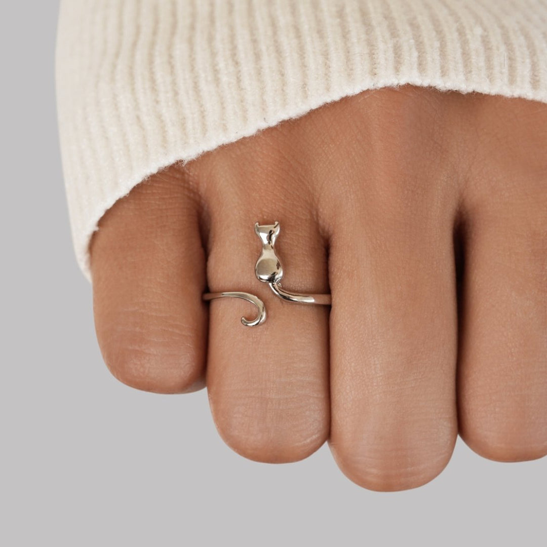 Margeret™ | Midnight Cat Silver Ring